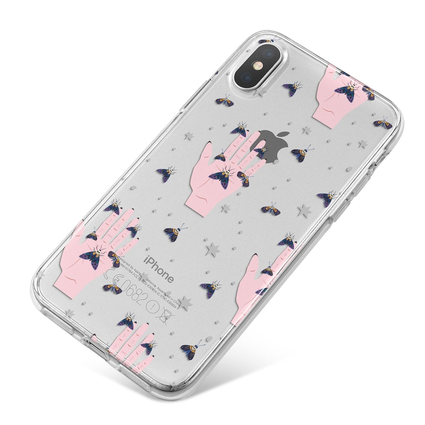 Fortune Teller Hands and Skull Moths iPhone X Bumper Case on Silver iPhone