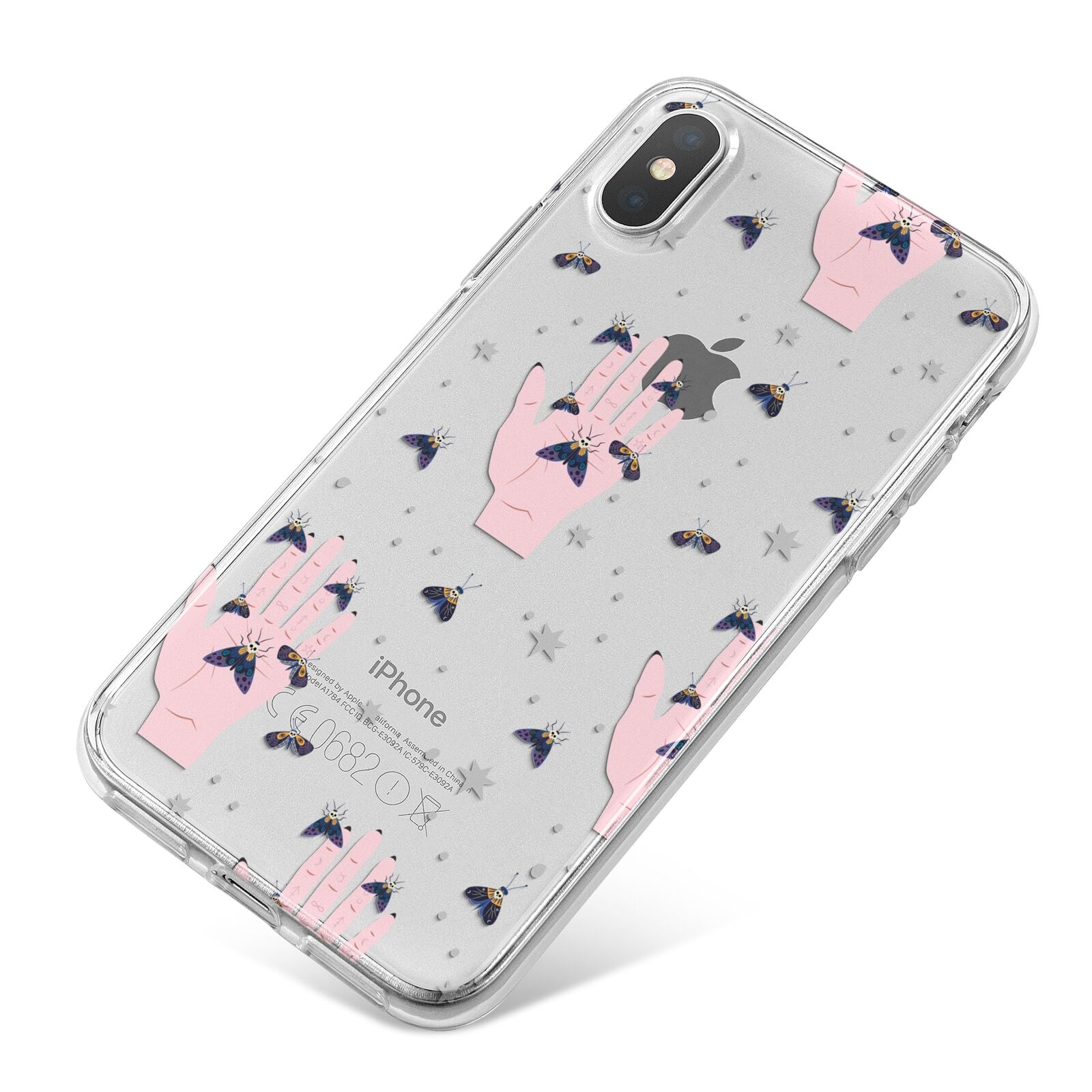 Fortune Teller Hands and Skull Moths iPhone X Bumper Case on Silver iPhone