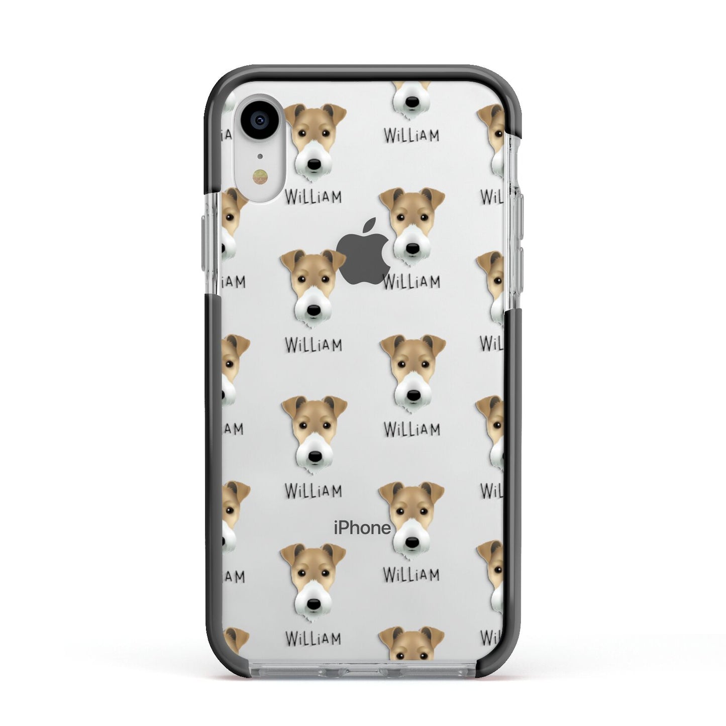 Fox Terrier Icon with Name Apple iPhone XR Impact Case Black Edge on Silver Phone