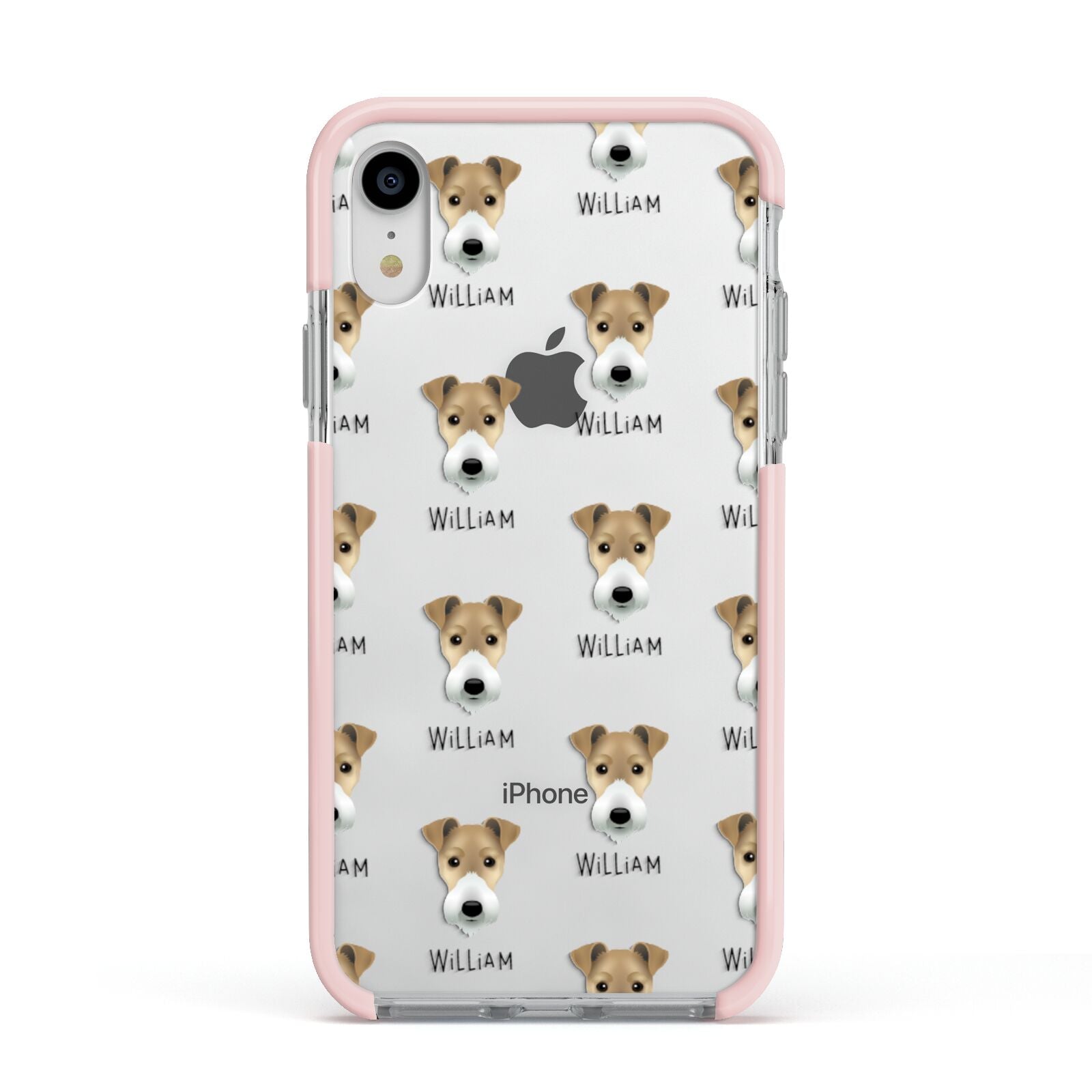 Fox Terrier Icon with Name Apple iPhone XR Impact Case Pink Edge on Silver Phone