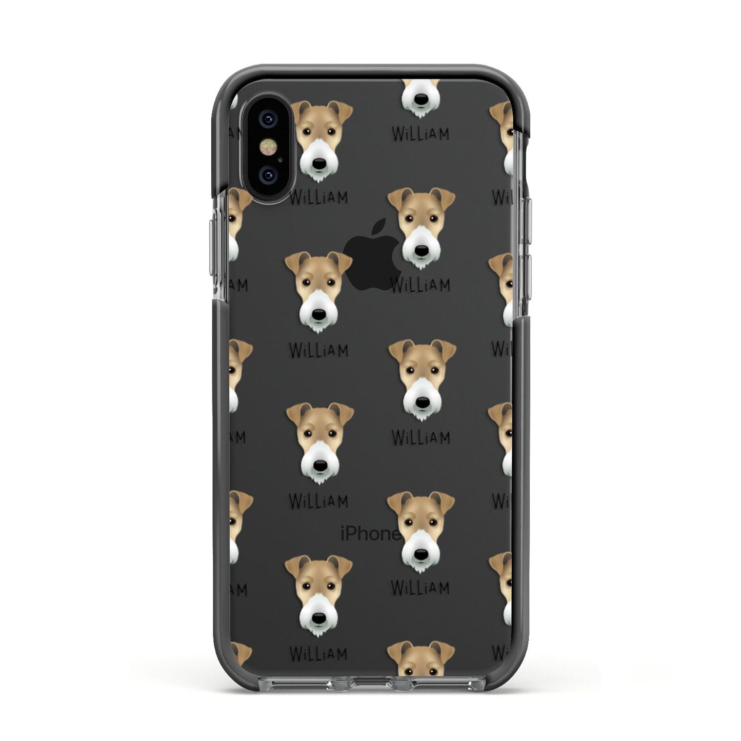 Fox Terrier Icon with Name Apple iPhone Xs Impact Case Black Edge on Black Phone