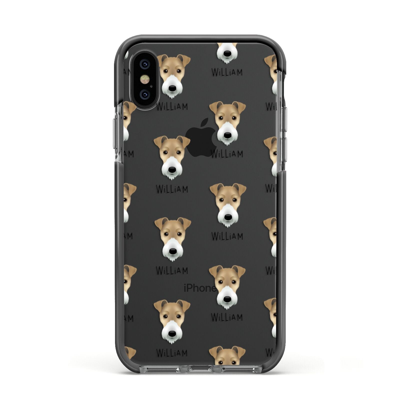 Fox Terrier Icon with Name Apple iPhone Xs Impact Case Black Edge on Black Phone