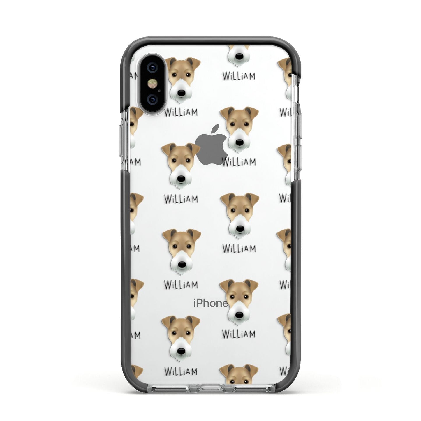 Fox Terrier Icon with Name Apple iPhone Xs Impact Case Black Edge on Silver Phone