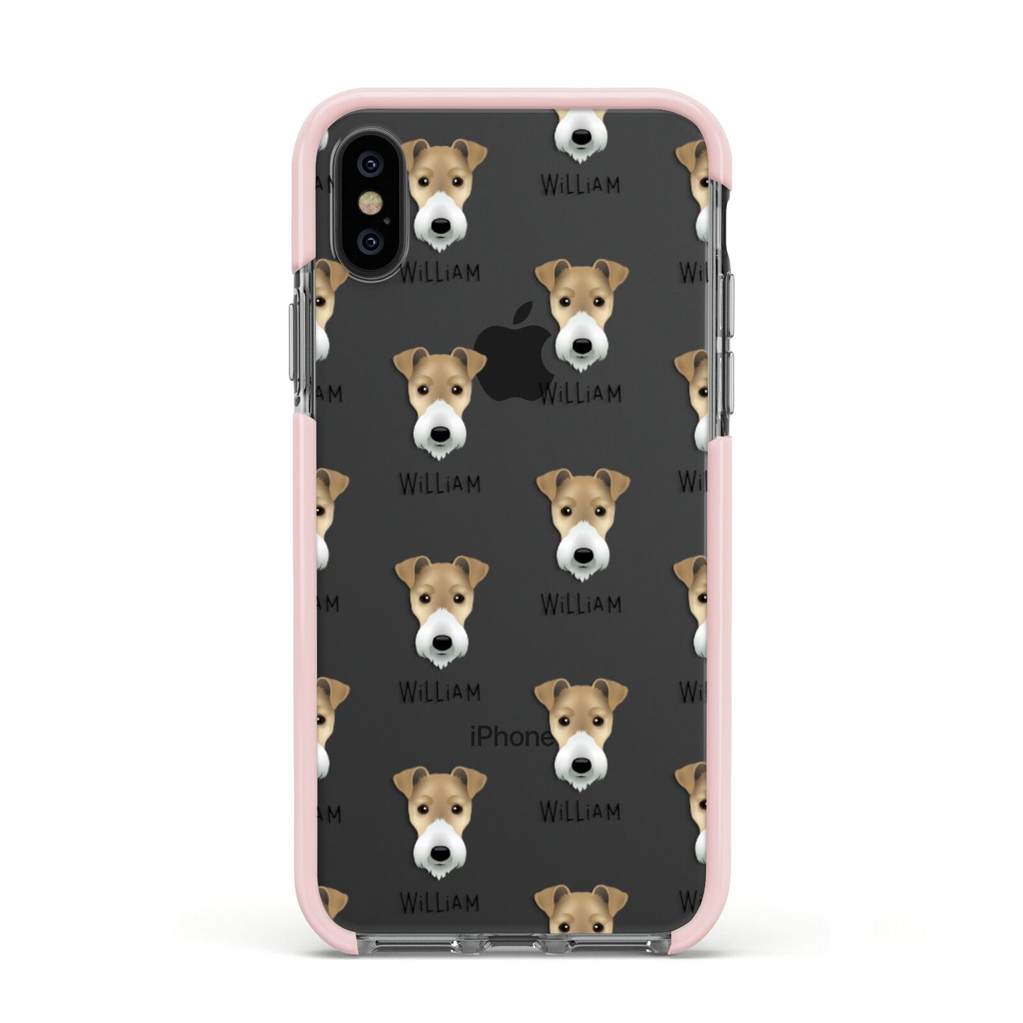 Fox Terrier Icon with Name Apple iPhone Xs Impact Case Pink Edge on Black Phone