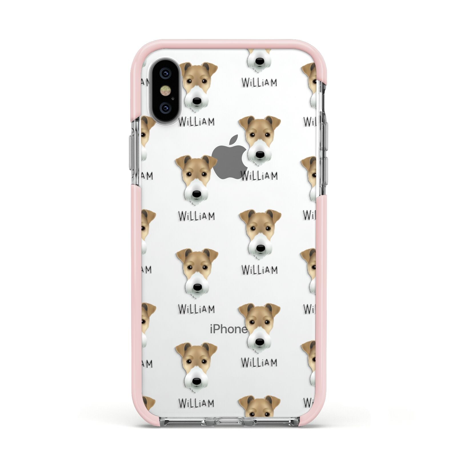 Fox Terrier Icon with Name Apple iPhone Xs Impact Case Pink Edge on Silver Phone