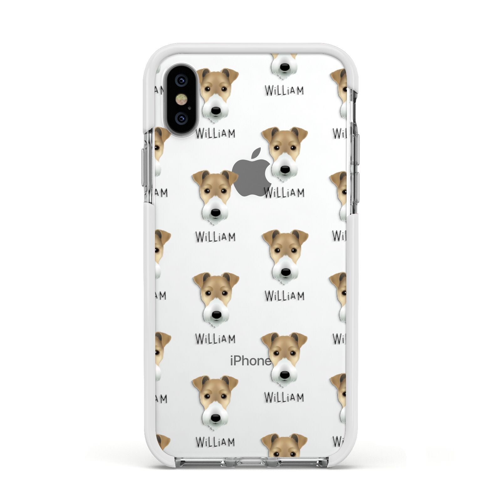 Fox Terrier Icon with Name Apple iPhone Xs Impact Case White Edge on Silver Phone