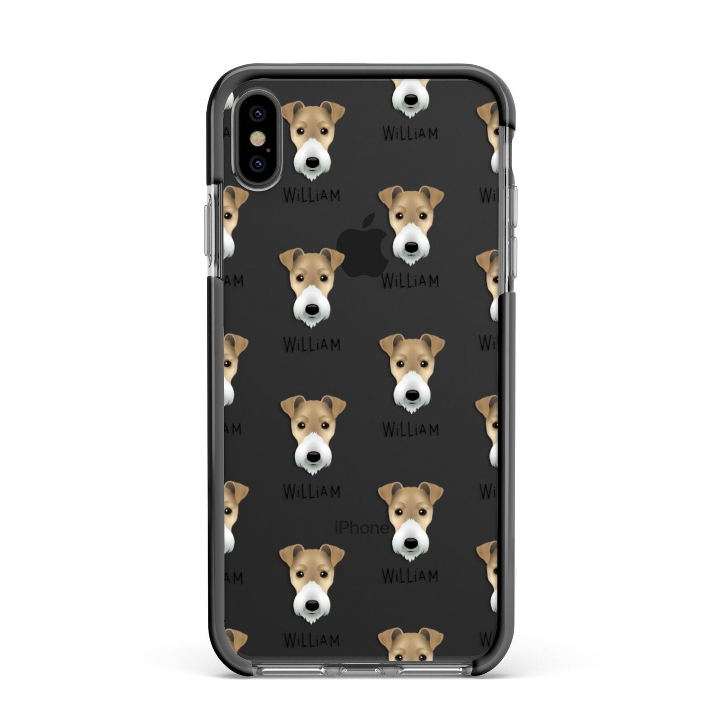 Fox Terrier Icon with Name Apple iPhone Xs Max Impact Case Black Edge on Black Phone