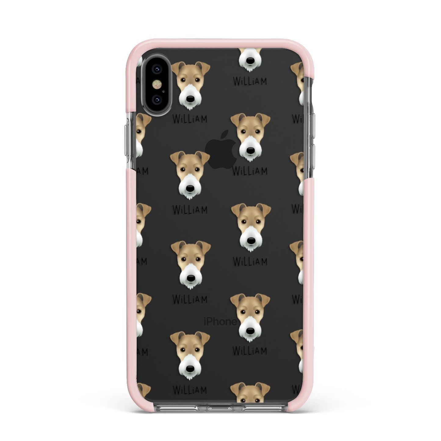 Fox Terrier Icon with Name Apple iPhone Xs Max Impact Case Pink Edge on Black Phone