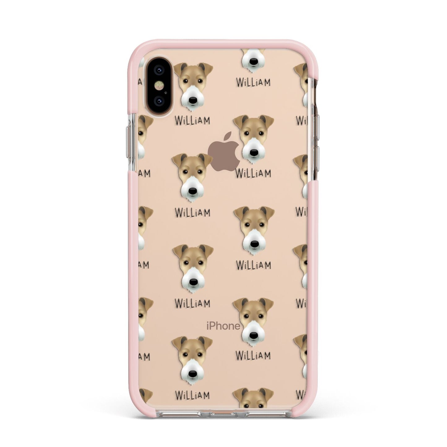 Fox Terrier Icon with Name Apple iPhone Xs Max Impact Case Pink Edge on Gold Phone