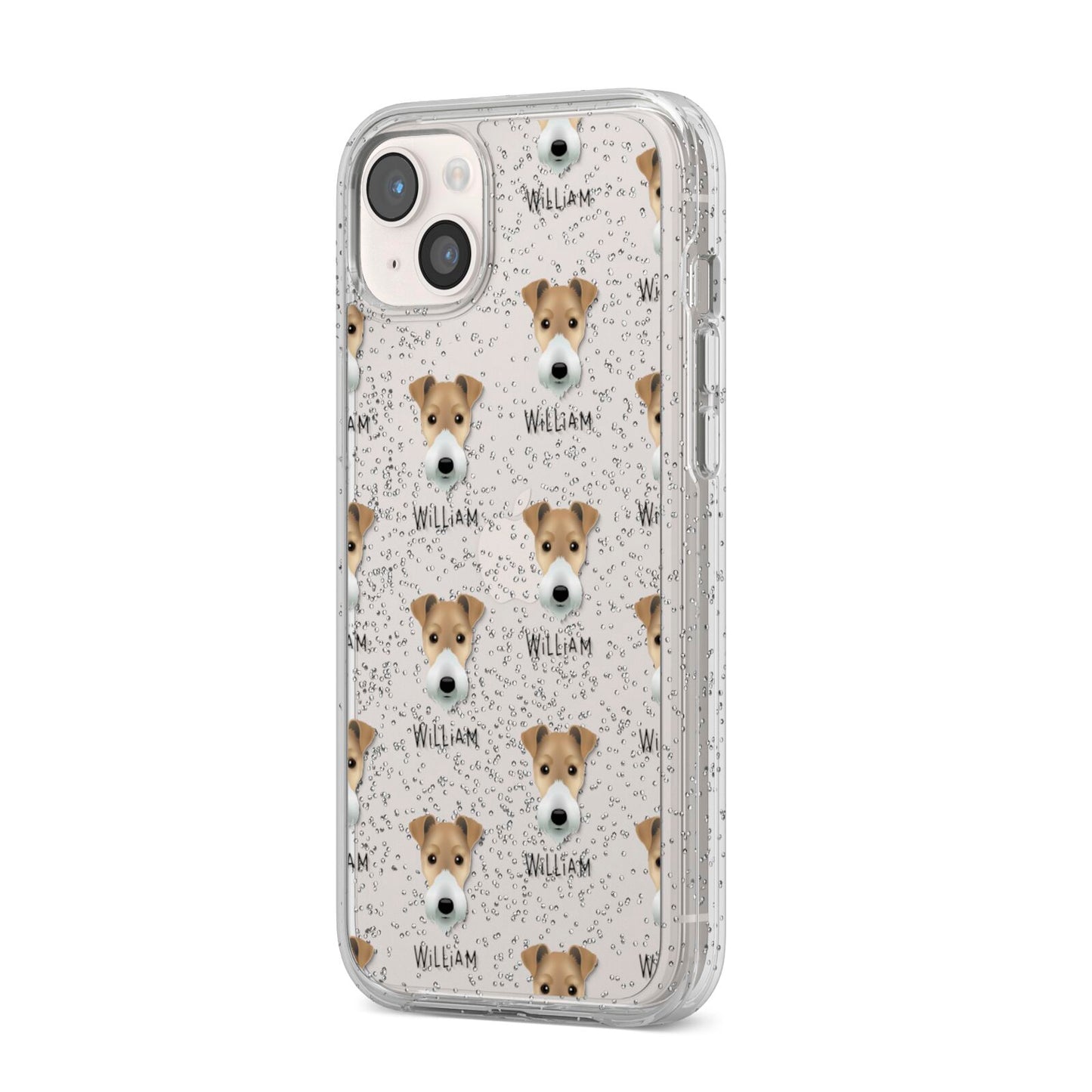 Fox Terrier Icon with Name iPhone 14 Plus Glitter Tough Case Starlight Angled Image
