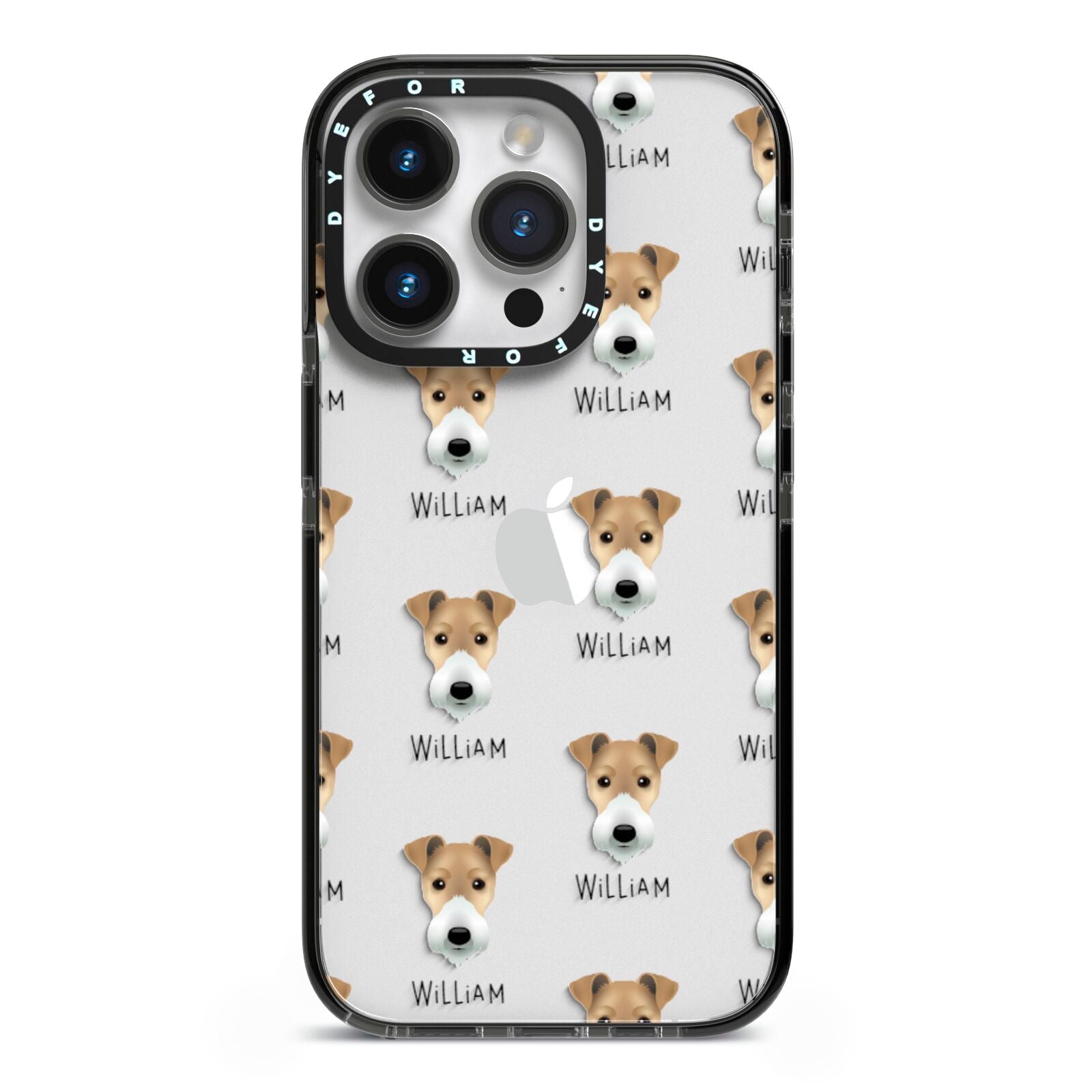 Fox Terrier Icon with Name iPhone 14 Pro Black Impact Case on Silver phone