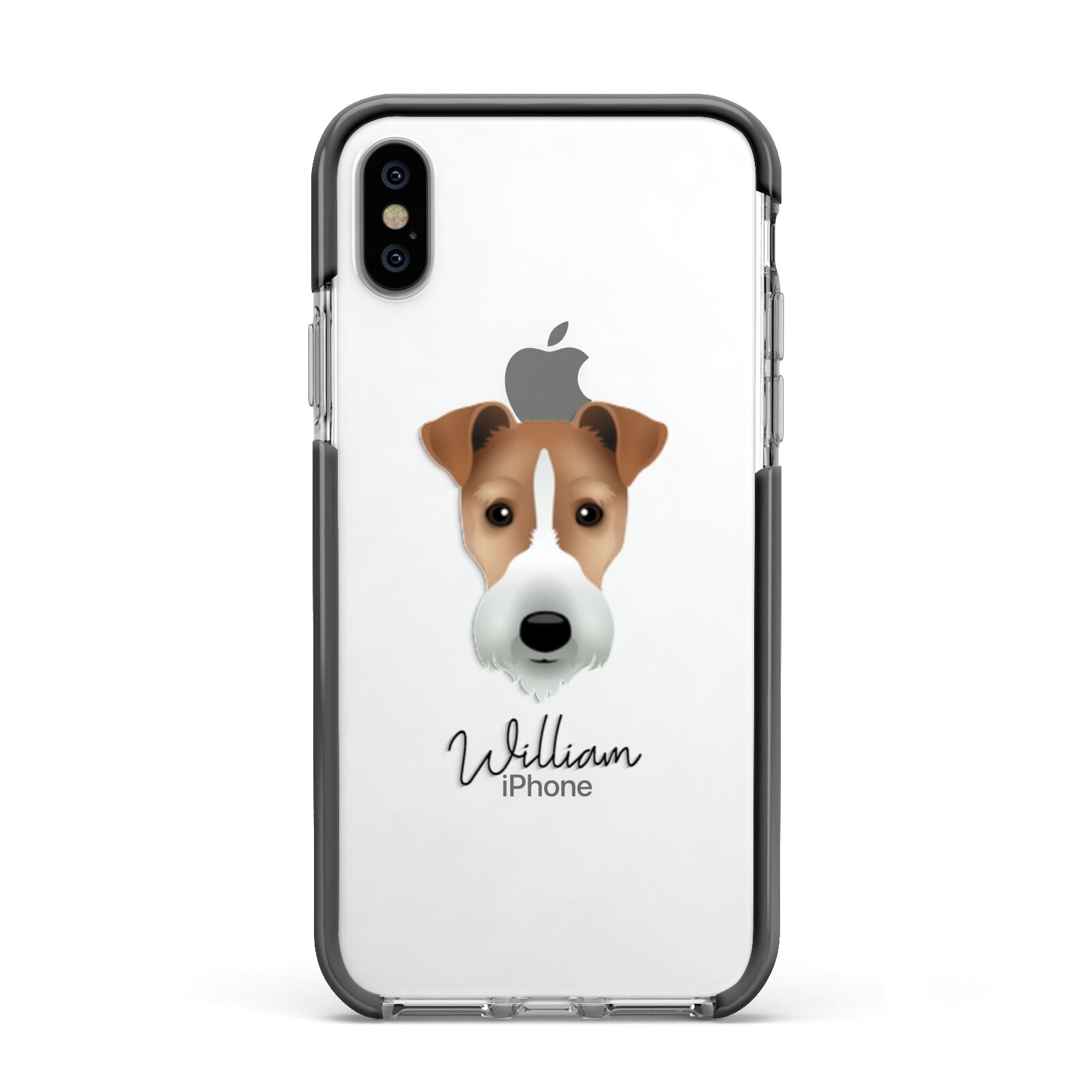 Fox Terrier Personalised Apple iPhone Xs Impact Case Black Edge on Silver Phone