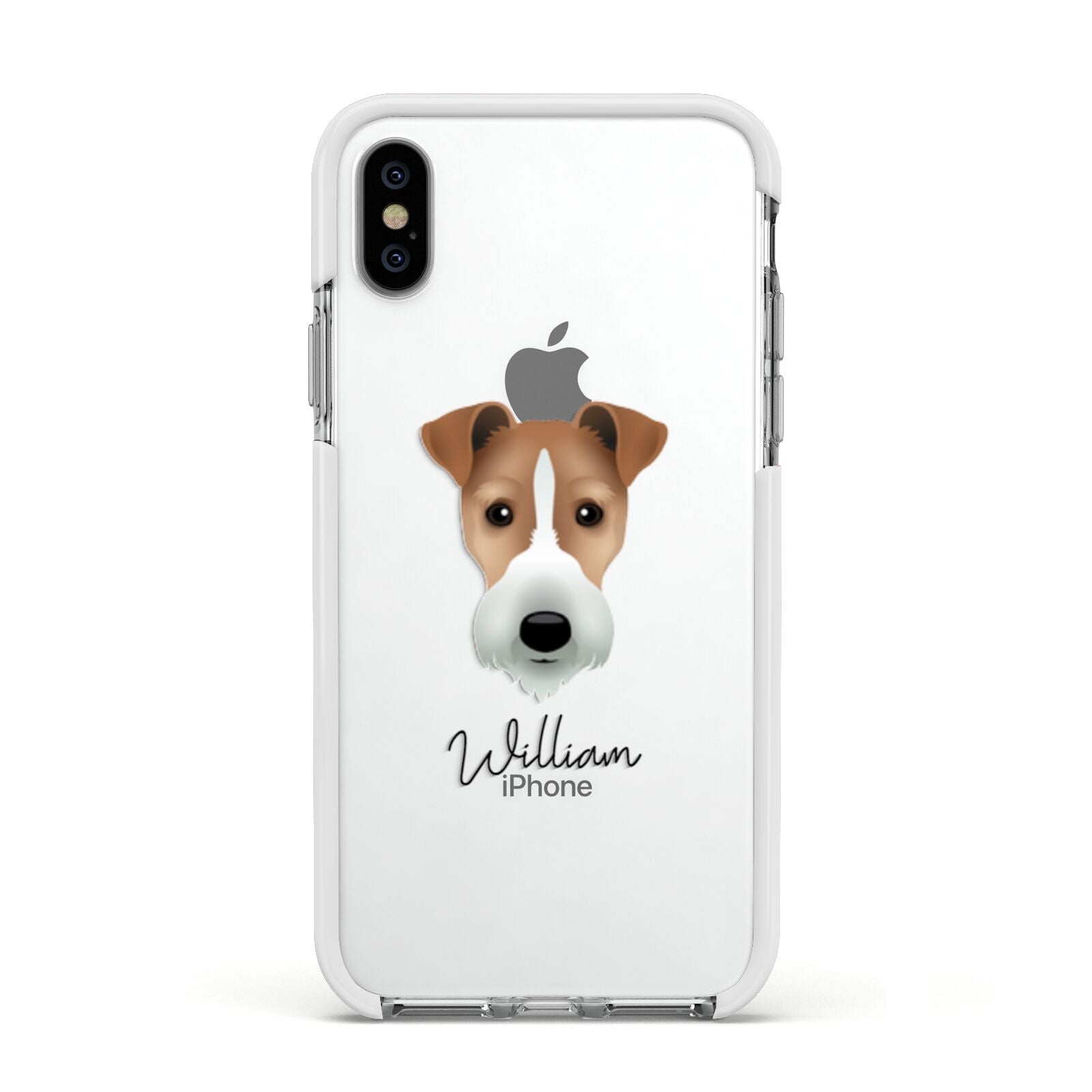 Fox Terrier Personalised Apple iPhone Xs Impact Case White Edge on Silver Phone