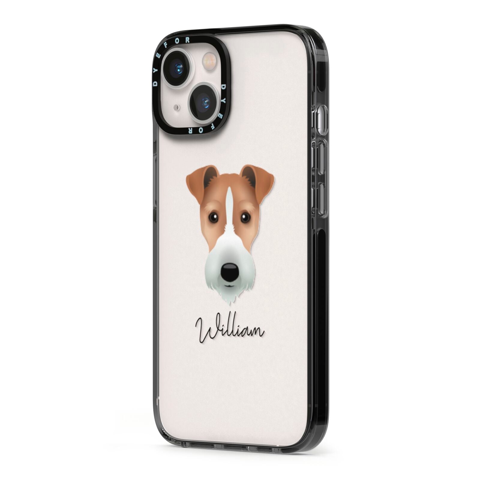 Fox Terrier Personalised iPhone 13 Black Impact Case Side Angle on Silver phone