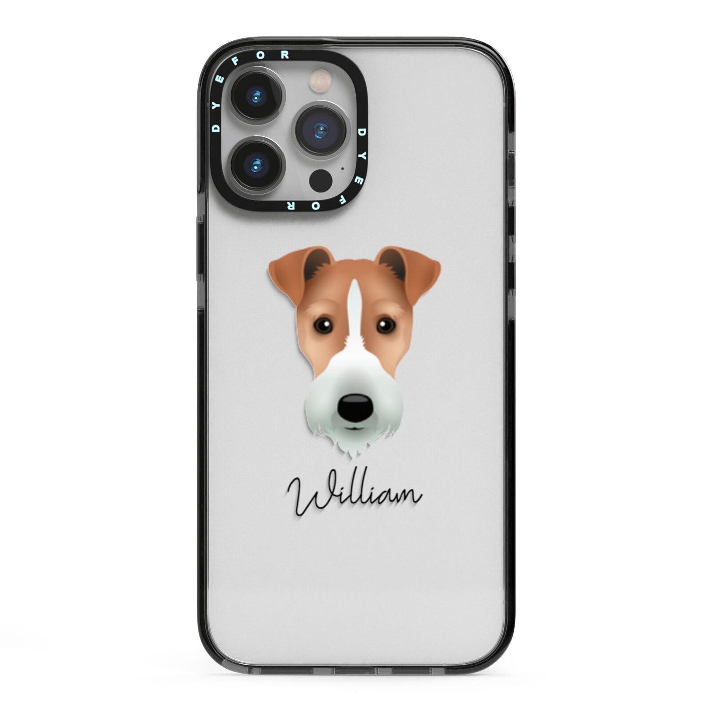 Fox Terrier Personalised iPhone 13 Pro Max Black Impact Case on Silver phone