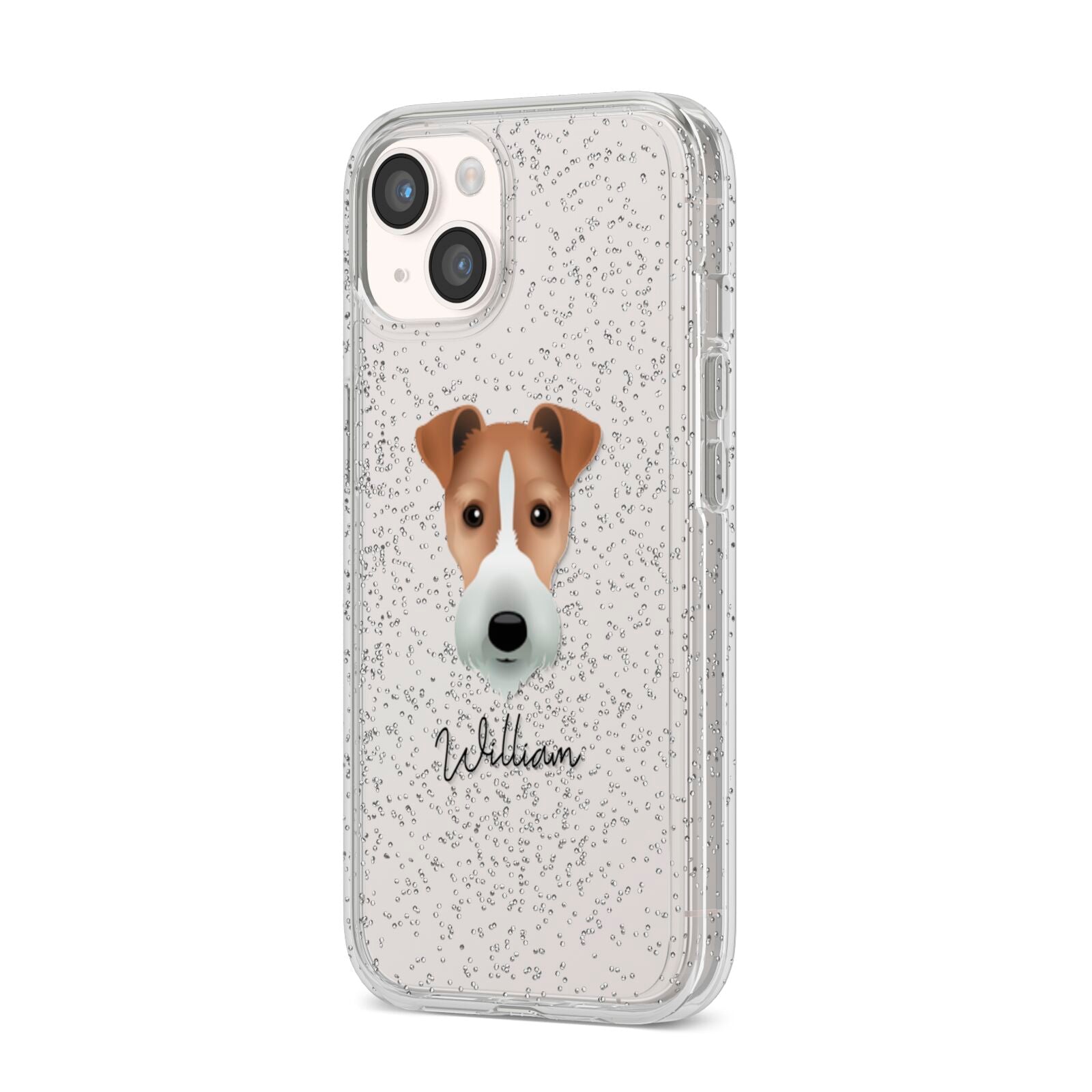 Fox Terrier Personalised iPhone 14 Glitter Tough Case Starlight Angled Image