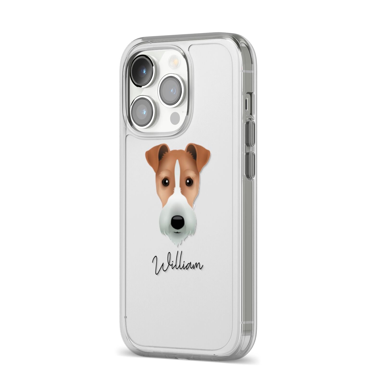 Fox Terrier Personalised iPhone 14 Pro Clear Tough Case Silver Angled Image