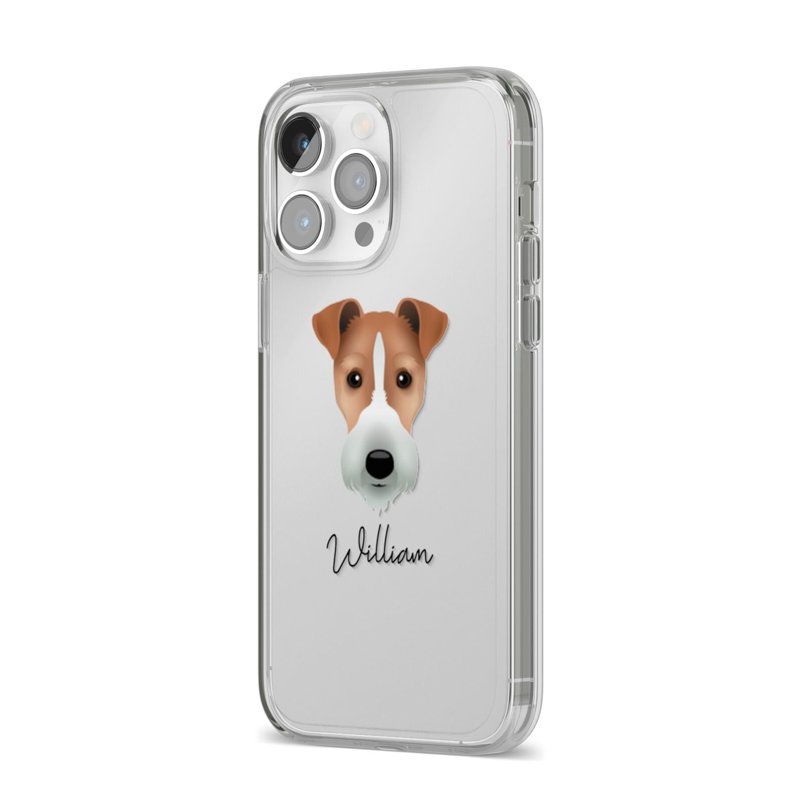 Fox Terrier Personalised iPhone 14 Pro Max Clear Tough Case Silver Angled Image