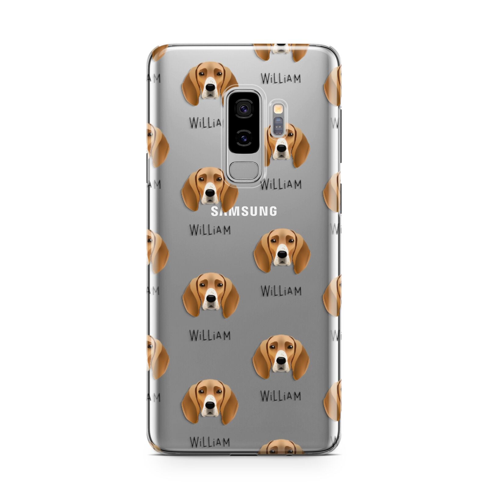 Foxhound Icon with Name Samsung Galaxy S9 Plus Case on Silver phone