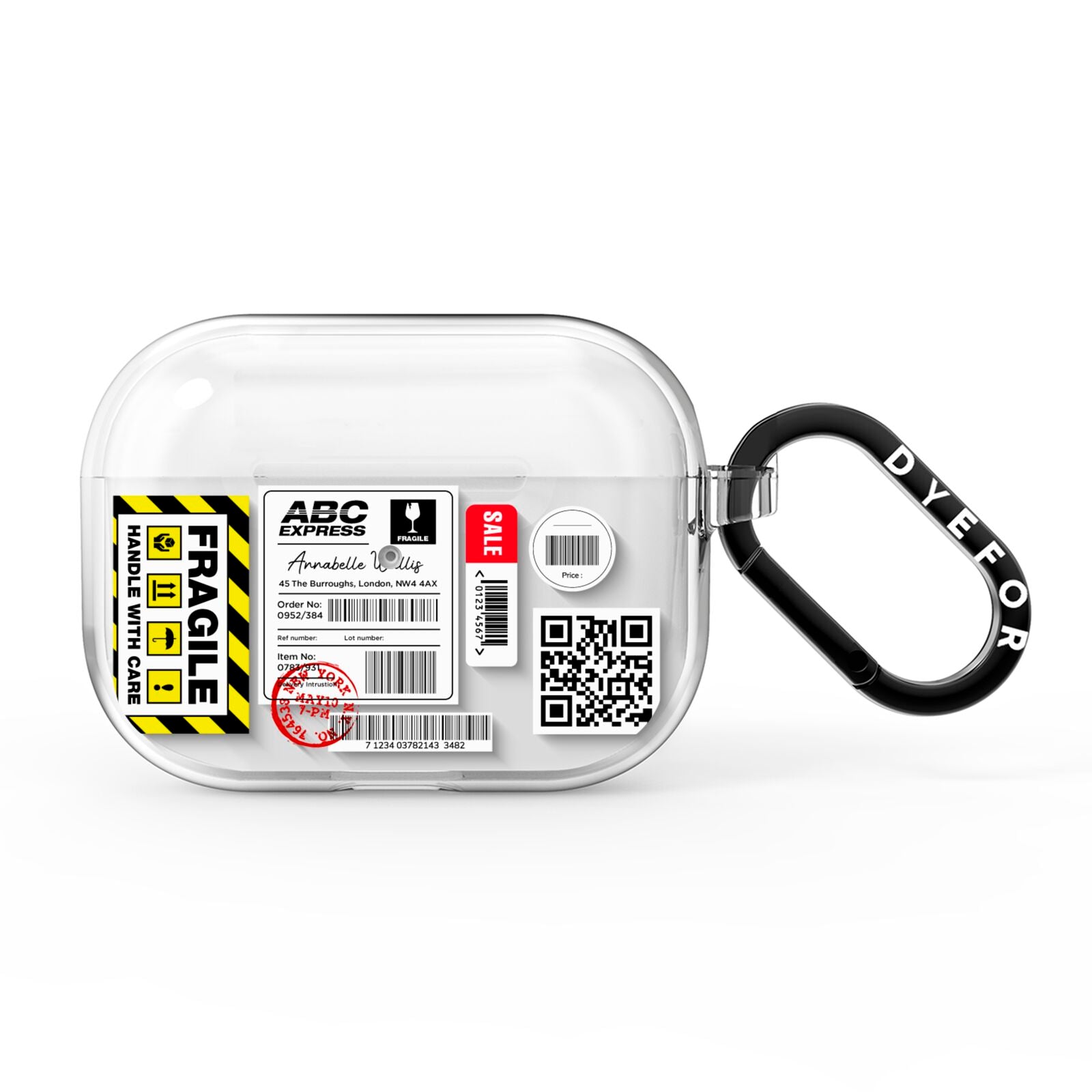 Fragile Courier Labels with Name AirPods Pro Clear Case