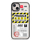 Fragile Courier Labels with Name iPhone 14 Plus Black Impact Case on Silver phone