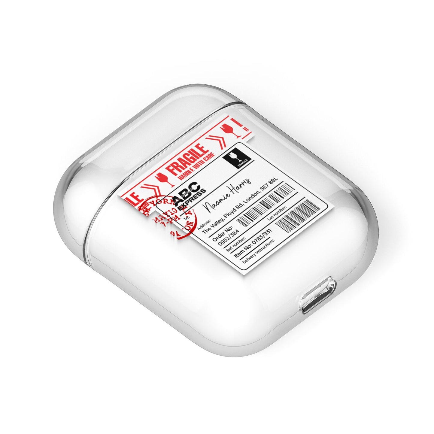 Fragile Delivery Labels with Name AirPods Case Laid Flat