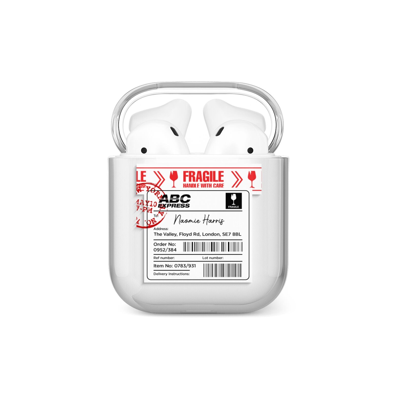 Fragile Delivery Labels with Name AirPods Case