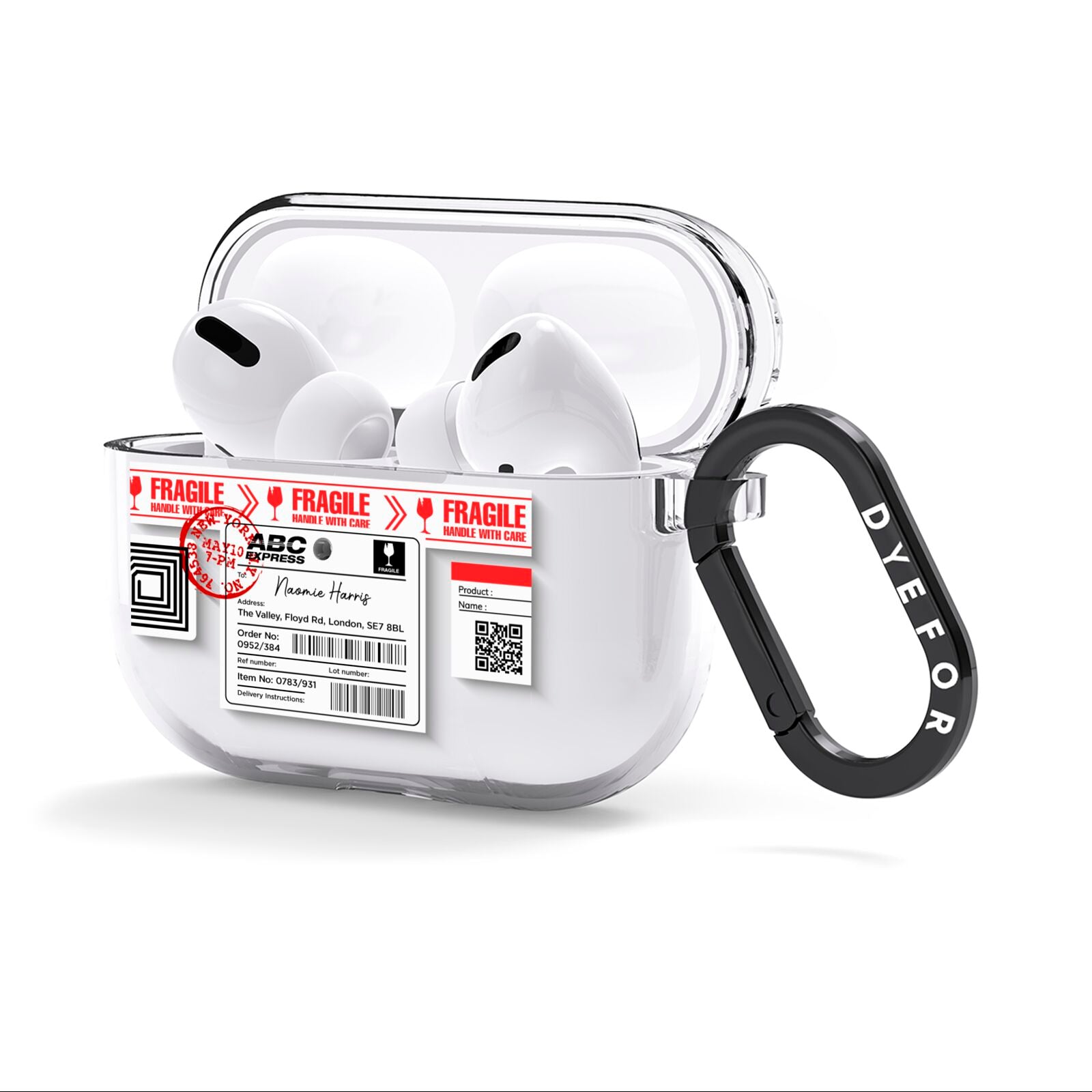 Fragile Delivery Labels with Name AirPods Clear Case 3rd Gen Side Image