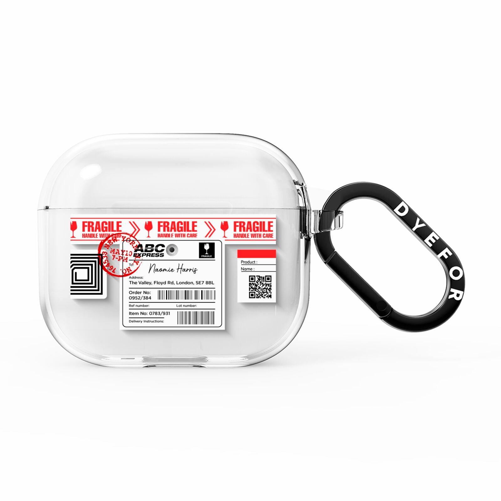 Fragile Delivery Labels with Name AirPods Clear Case 3rd Gen