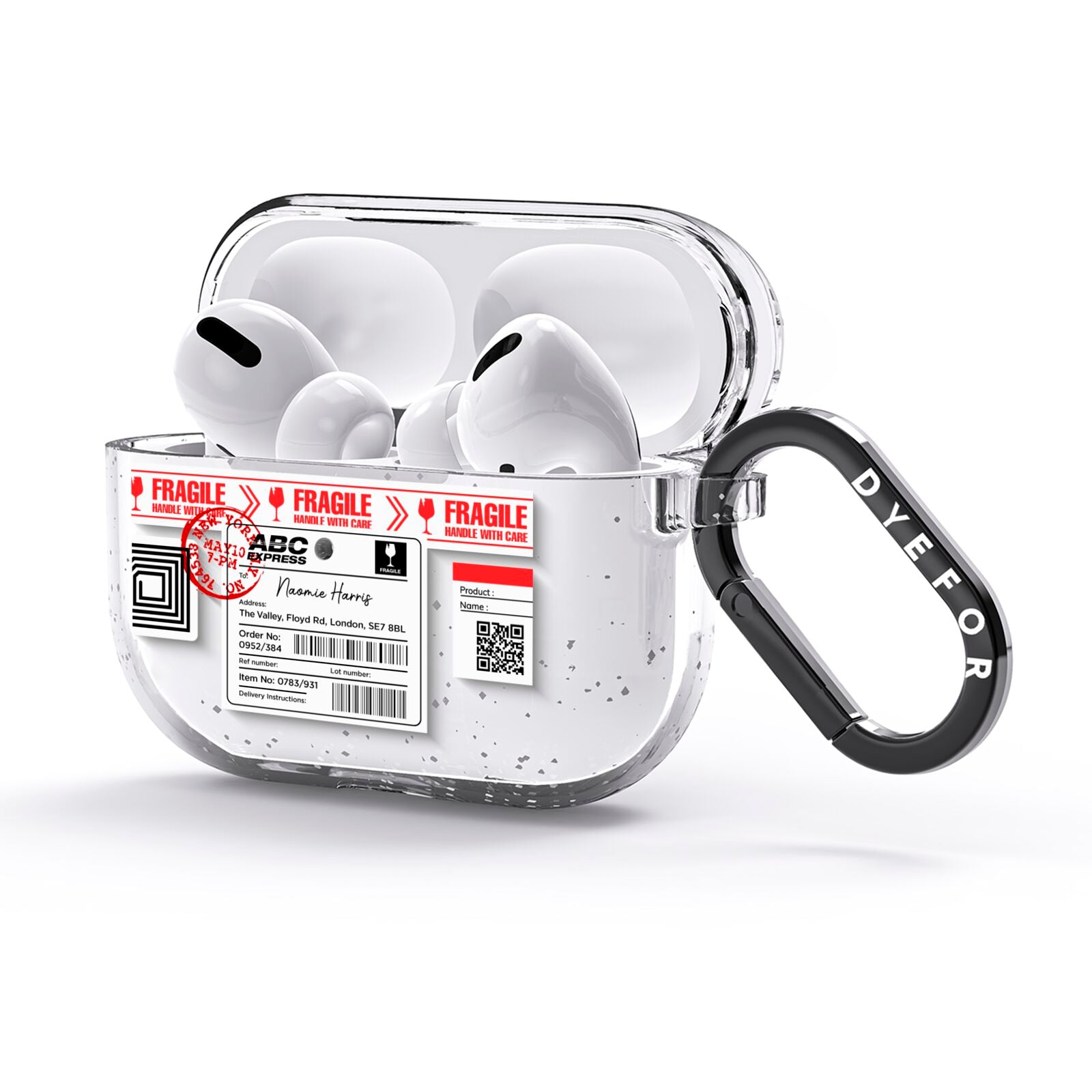 Fragile Delivery Labels with Name AirPods Glitter Case 3rd Gen Side Image