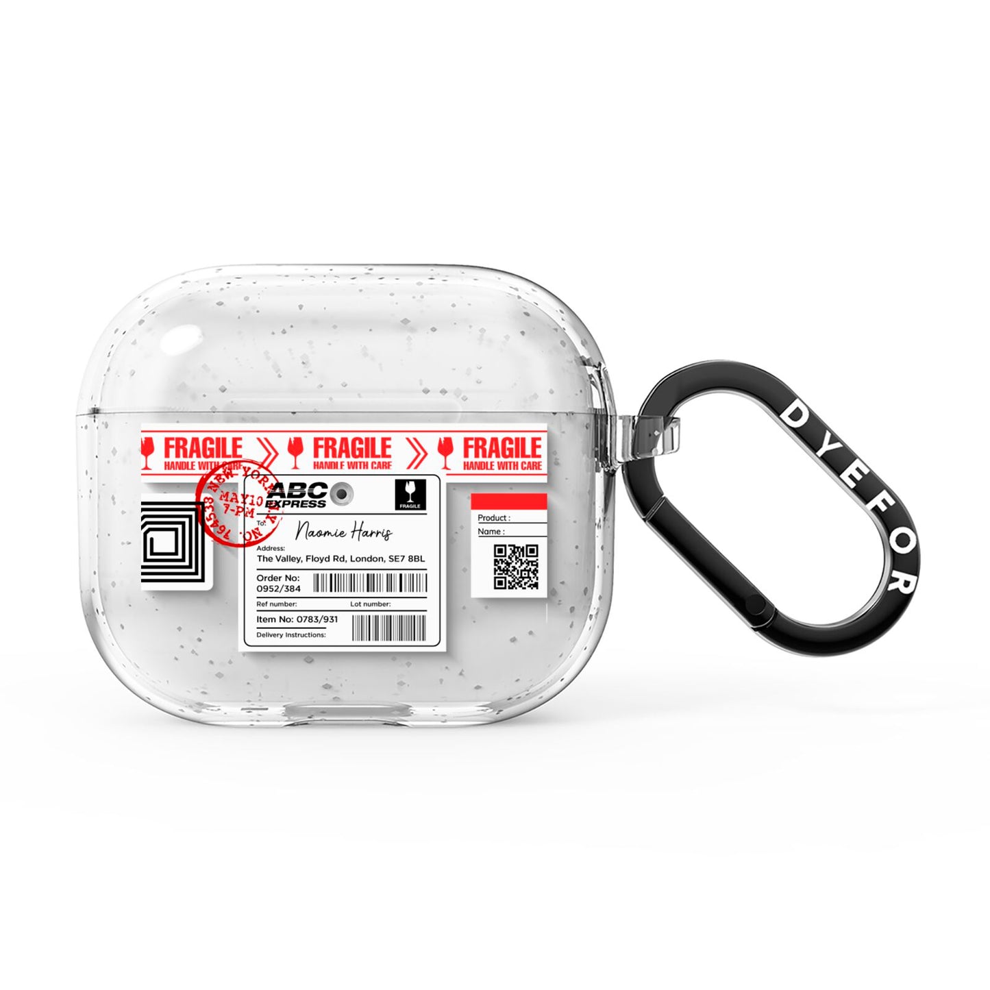 Fragile Delivery Labels with Name AirPods Glitter Case 3rd Gen