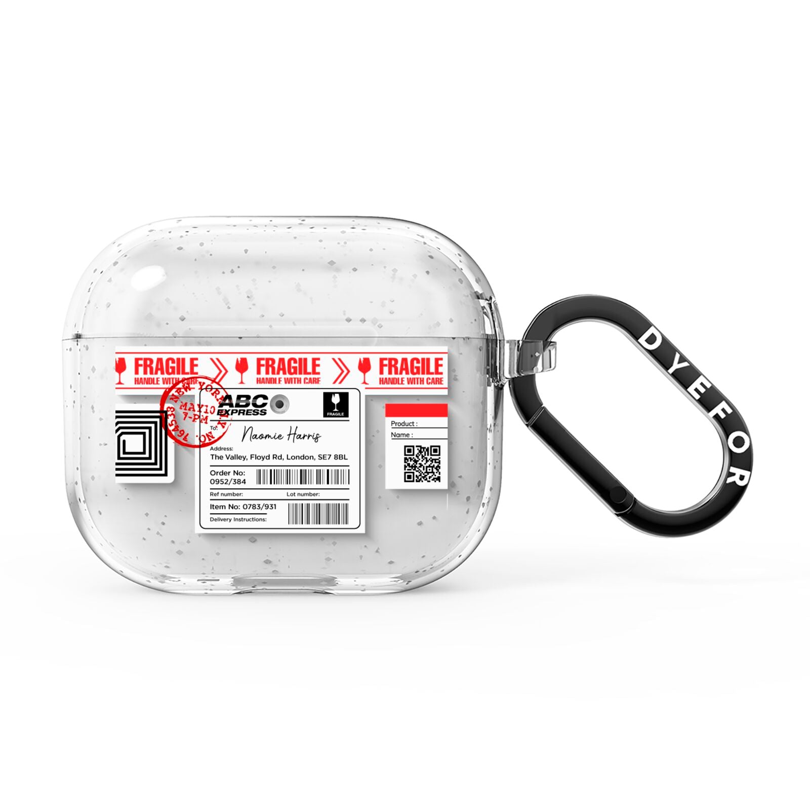 Fragile Delivery Labels with Name AirPods Glitter Case 3rd Gen