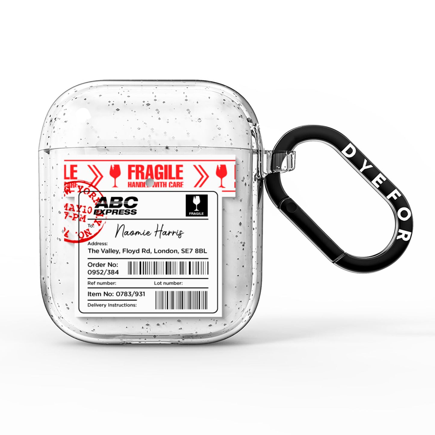 Fragile Delivery Labels with Name AirPods Glitter Case