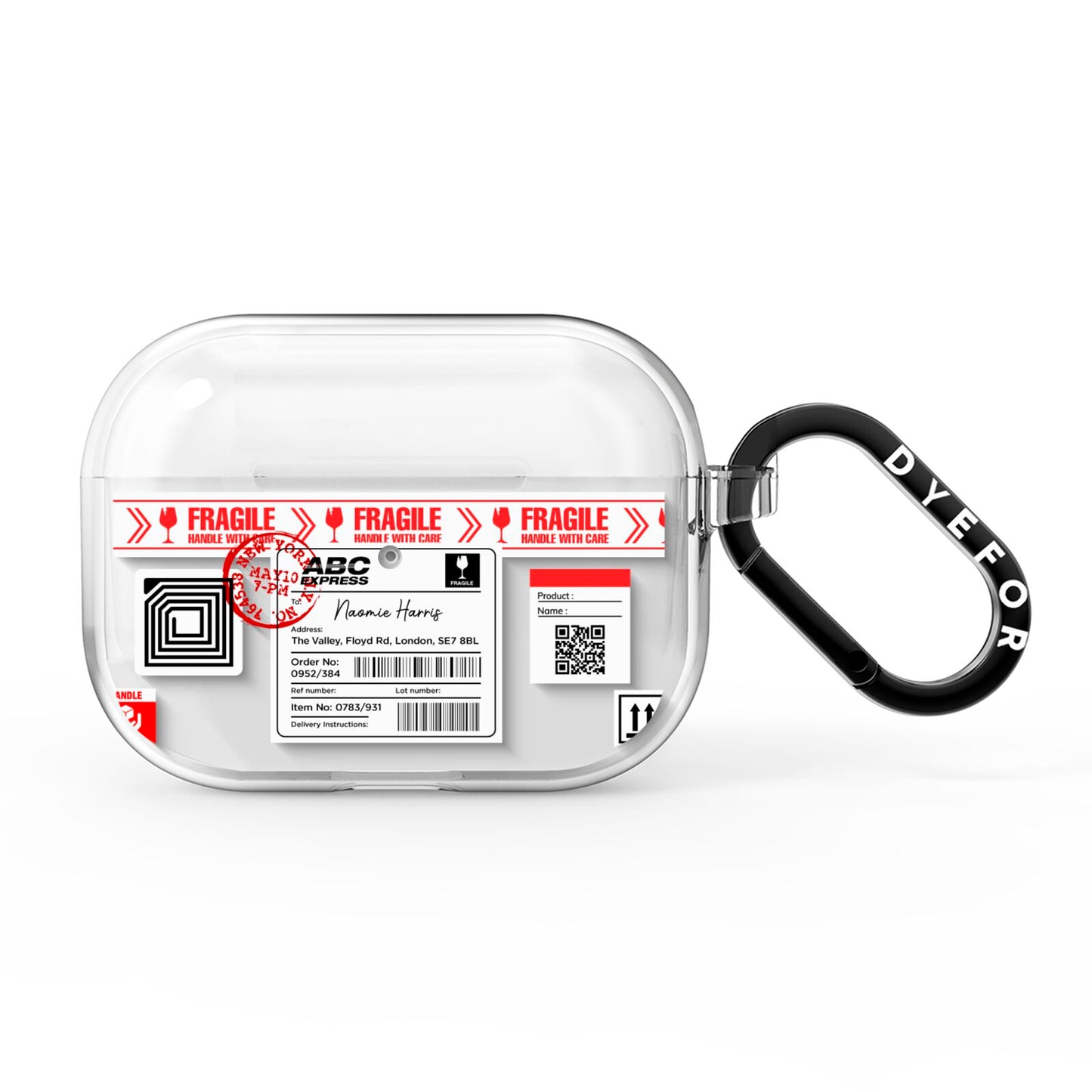 Fragile Delivery Labels with Name AirPods Pro Clear Case