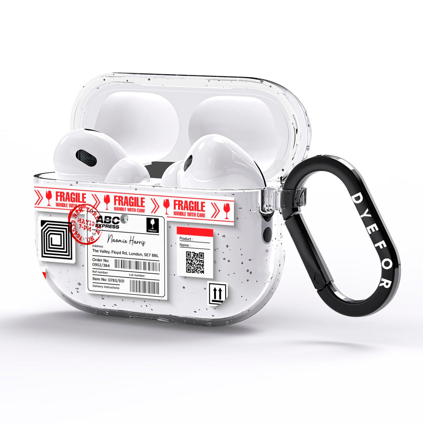 Fragile Delivery Labels with Name AirPods Pro Glitter Case Side Image