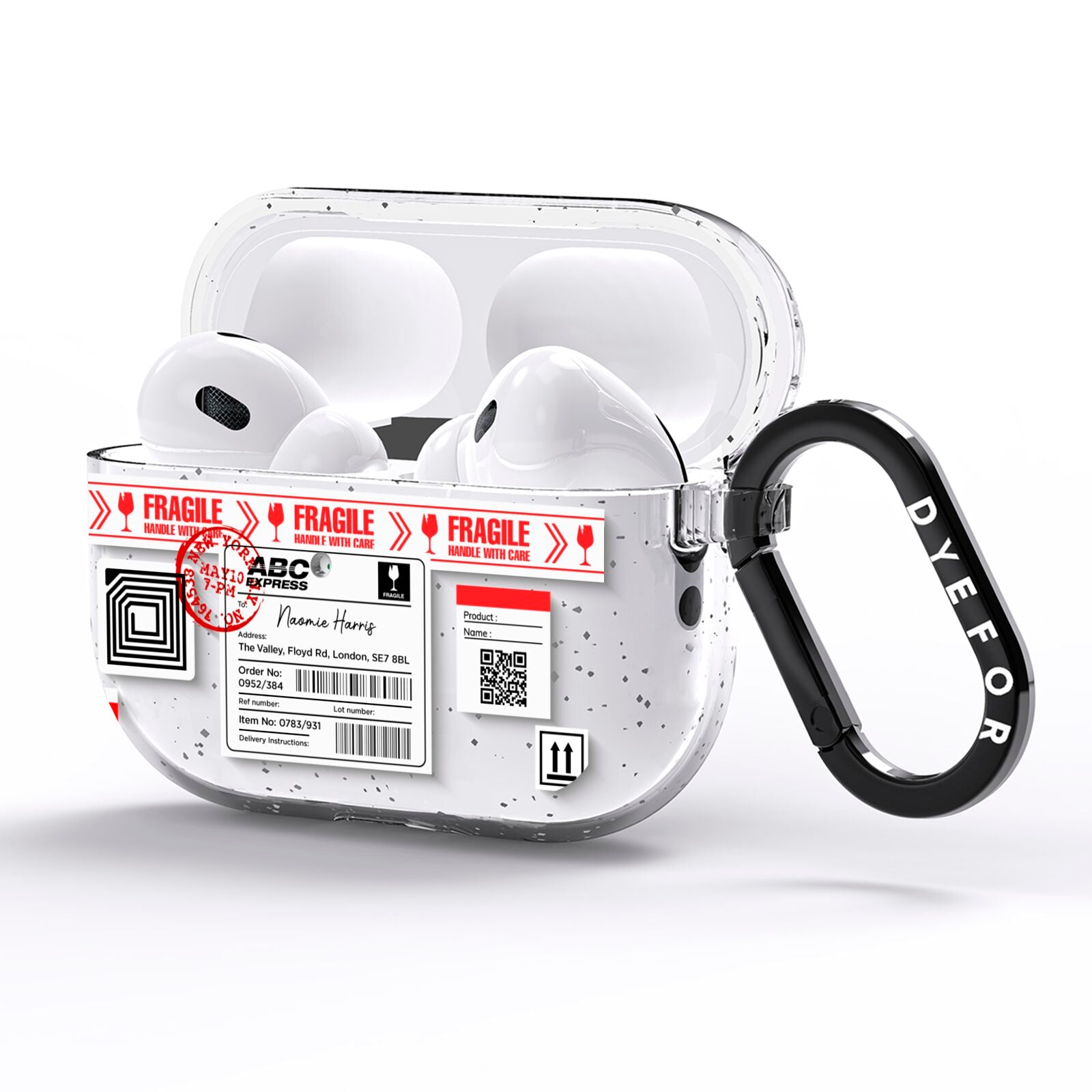 Fragile Delivery Labels with Name AirPods Pro Glitter Case Side Image