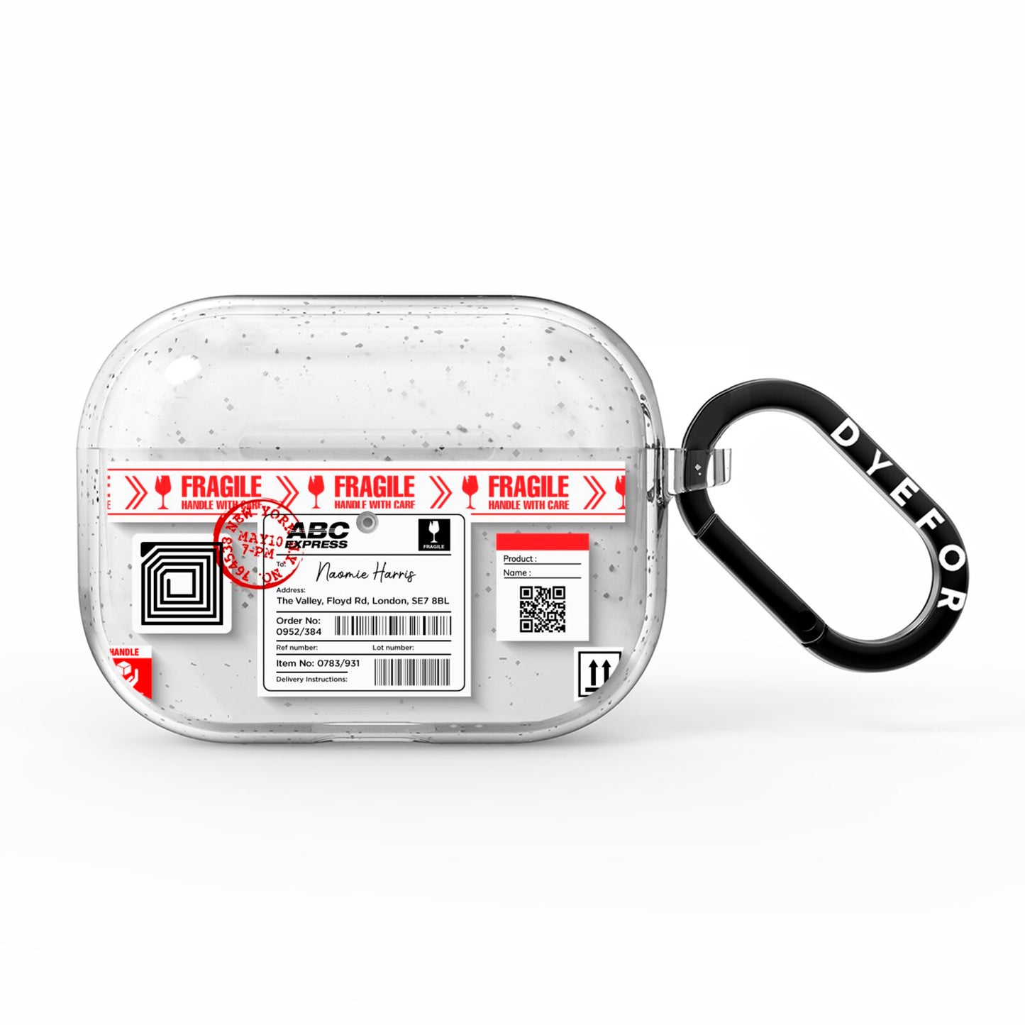 Fragile Delivery Labels with Name AirPods Pro Glitter Case