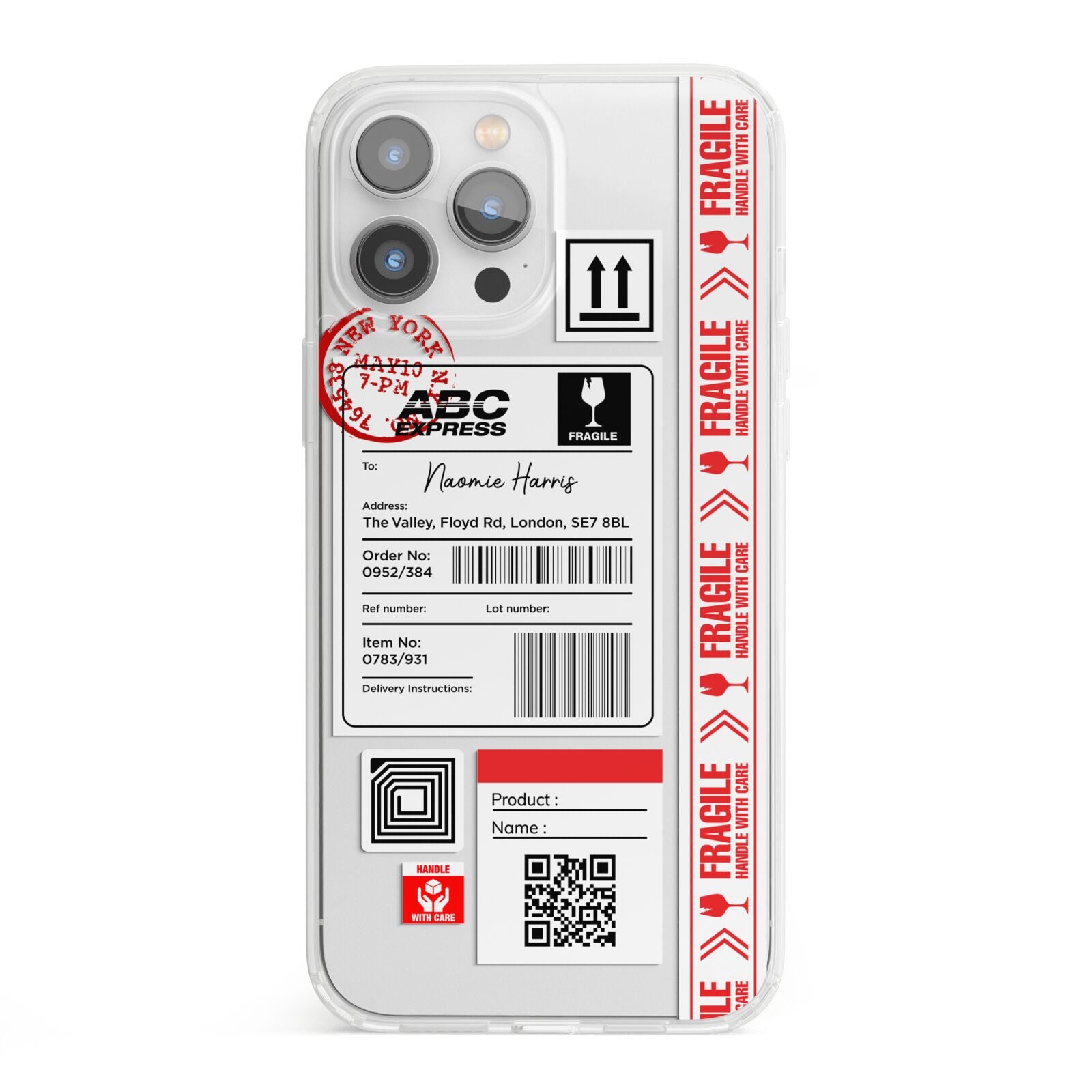 Fragile Delivery Labels with Name iPhone 13 Pro Max Clear Bumper Case