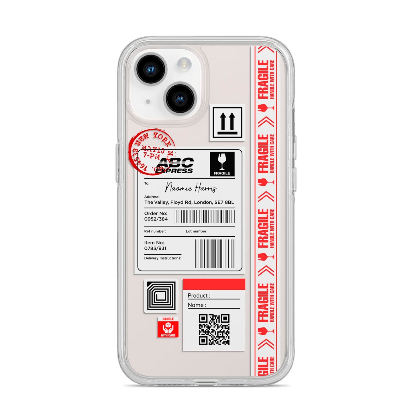 Fragile Delivery Labels with Name iPhone 14 Clear Tough Case Starlight
