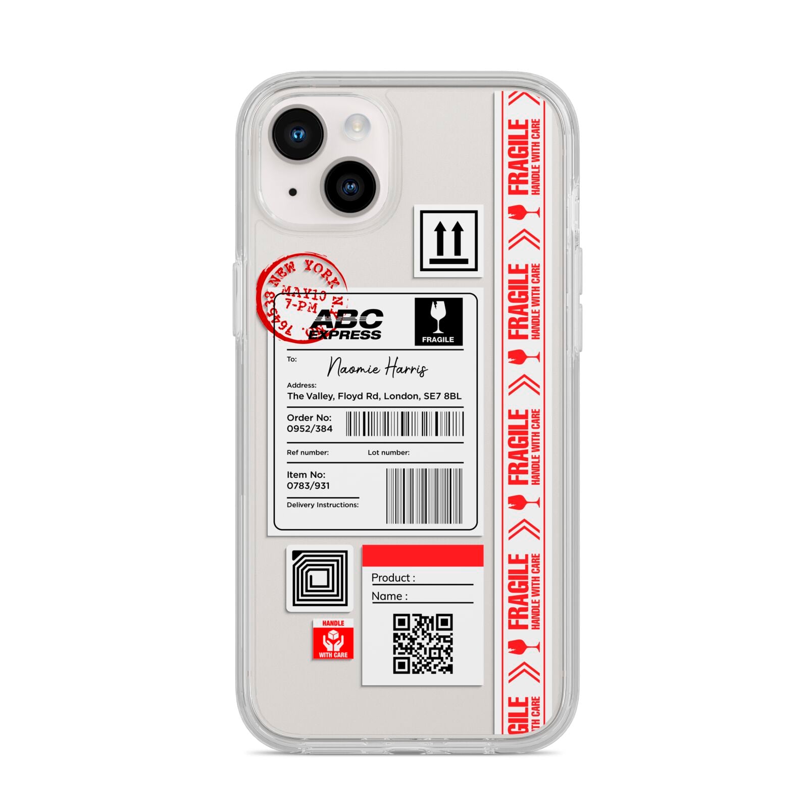Fragile Delivery Labels with Name iPhone 14 Plus Clear Tough Case Starlight