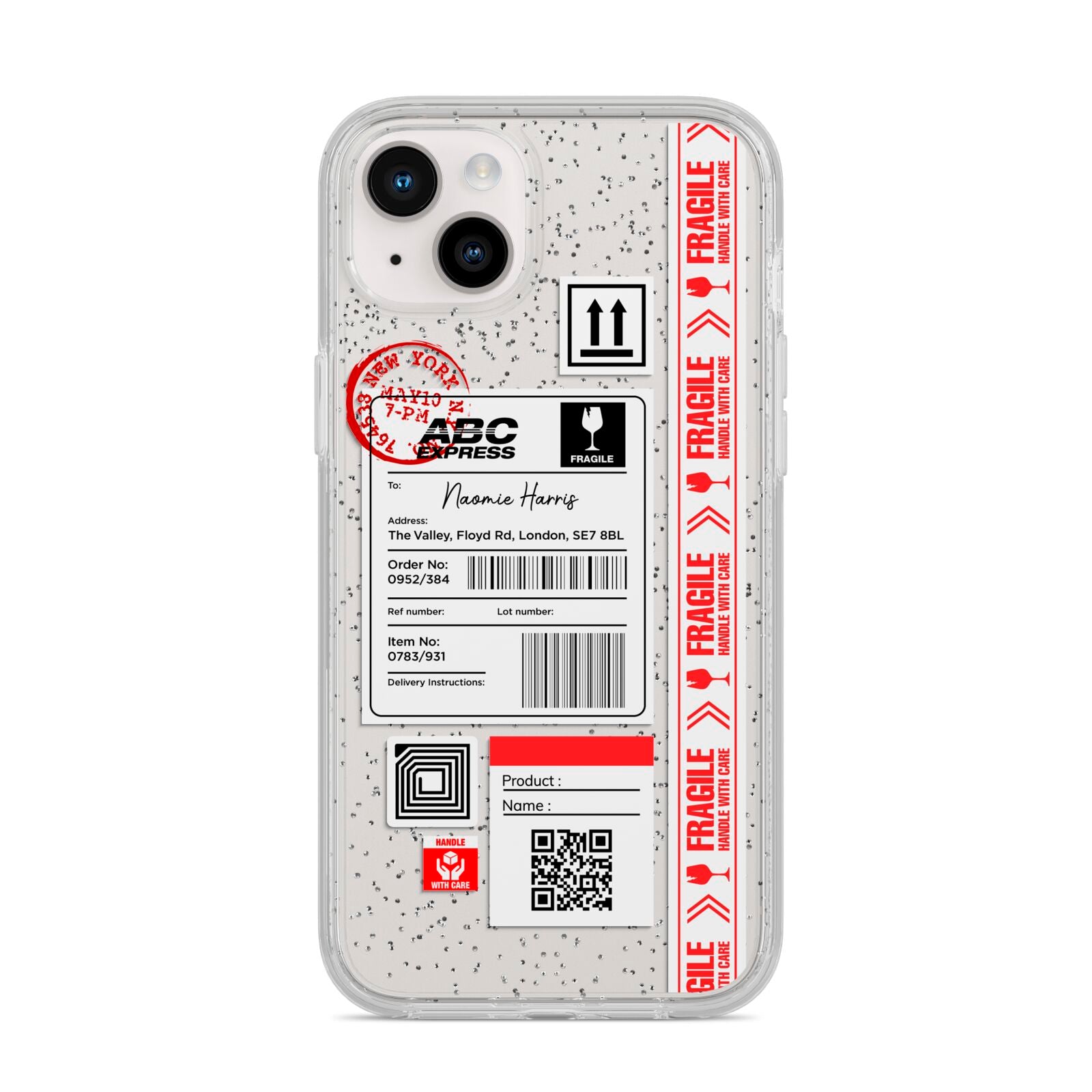 Fragile Delivery Labels with Name iPhone 14 Plus Glitter Tough Case Starlight
