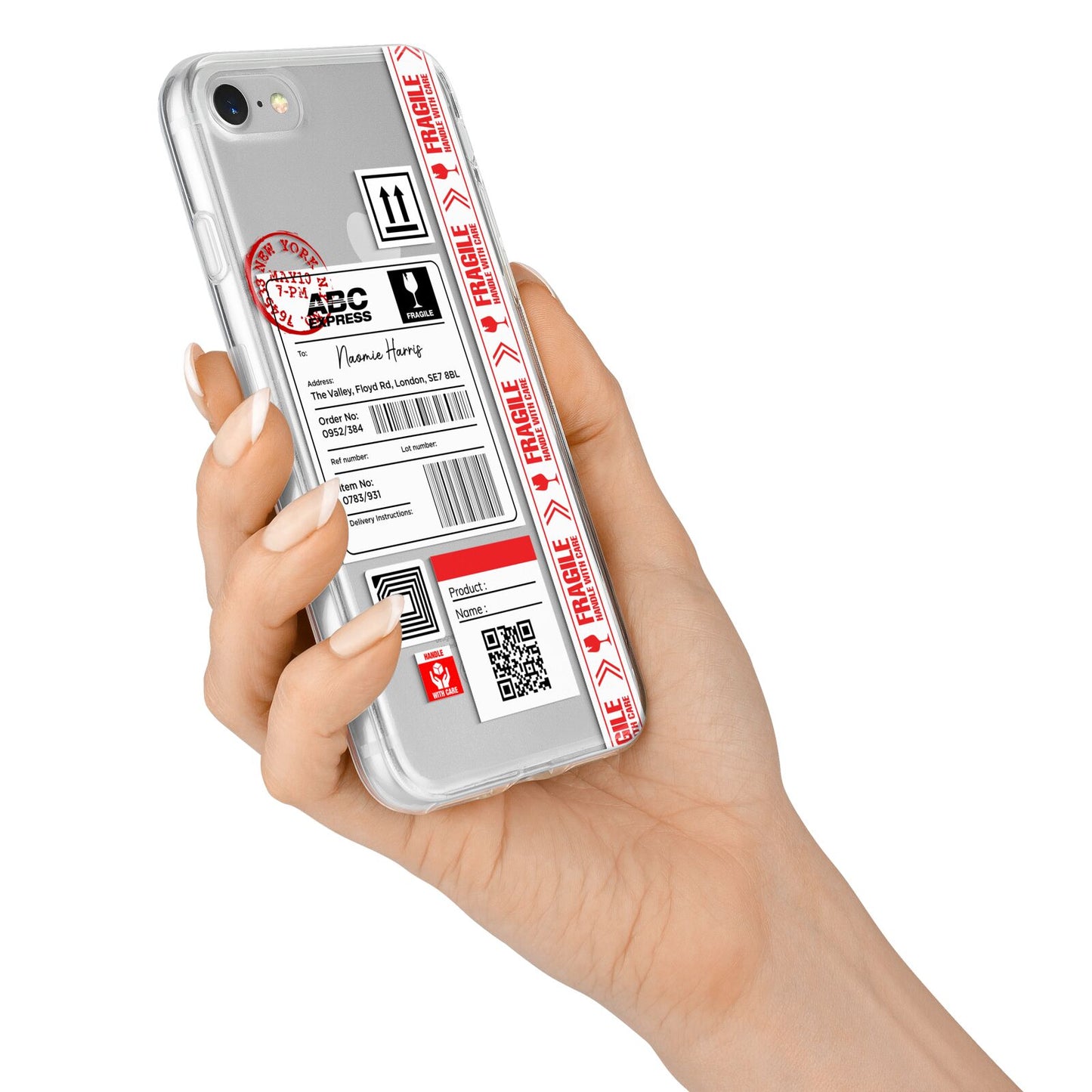 Fragile Delivery Labels with Name iPhone 7 Bumper Case on Silver iPhone Alternative Image