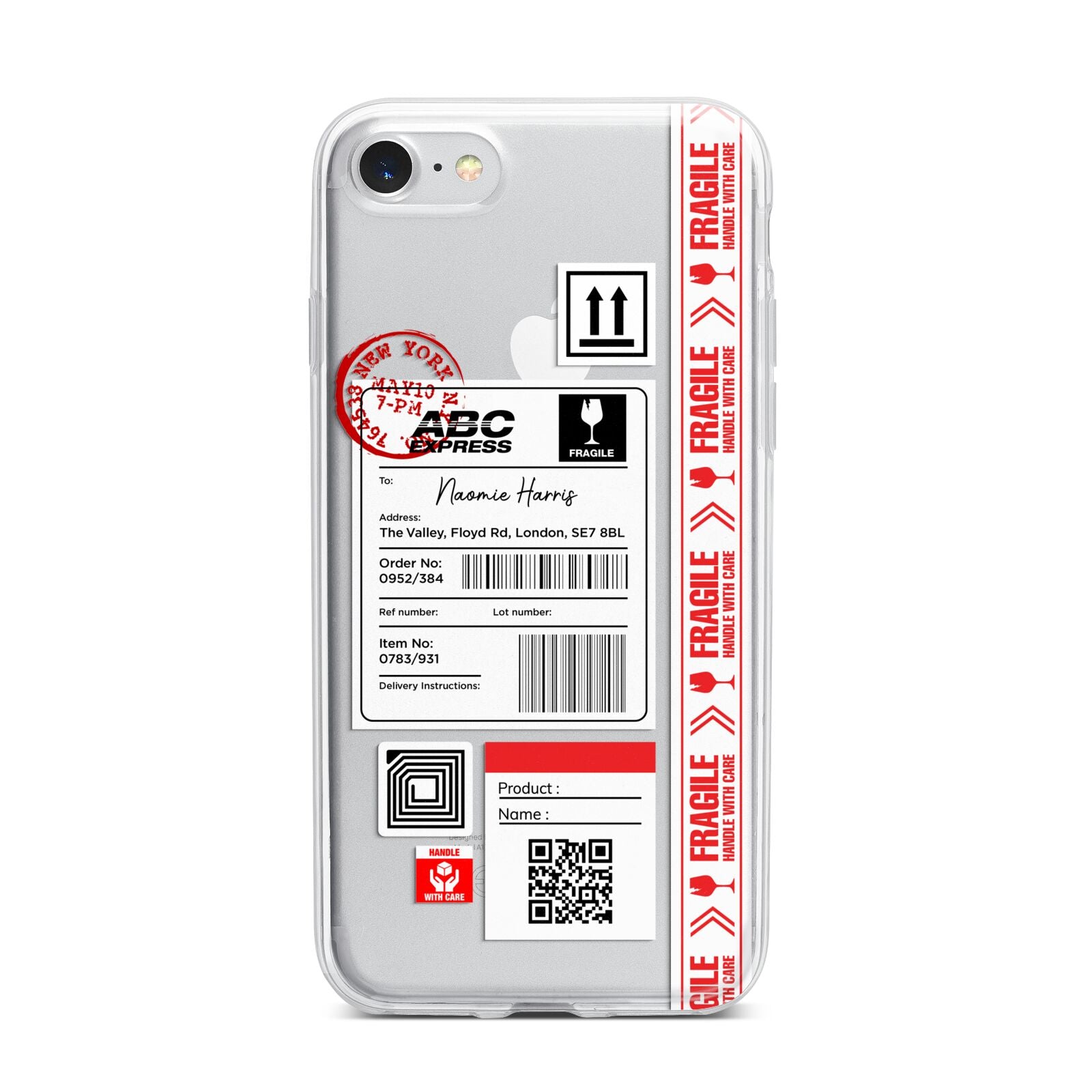 Fragile Delivery Labels with Name iPhone 7 Bumper Case on Silver iPhone