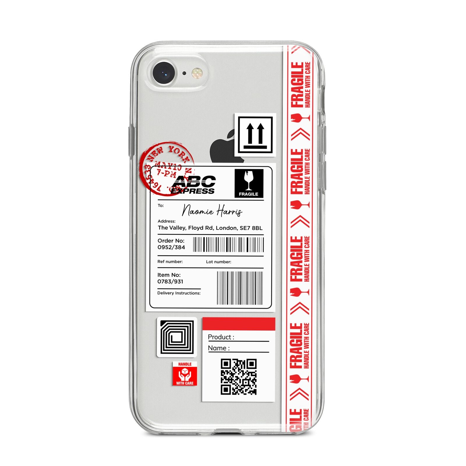 Fragile Delivery Labels with Name iPhone 8 Bumper Case on Silver iPhone