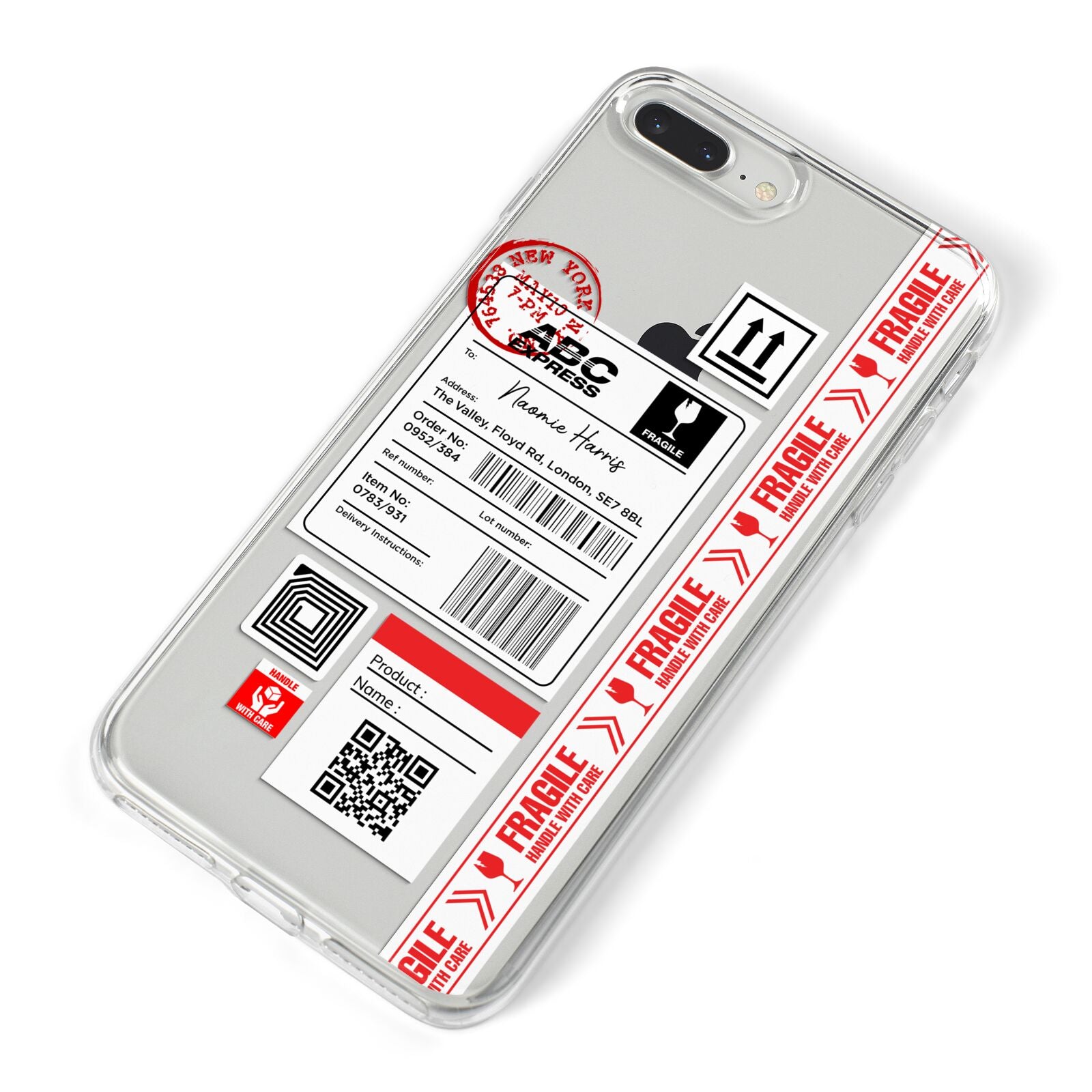 Fragile Delivery Labels with Name iPhone 8 Plus Bumper Case on Silver iPhone Alternative Image