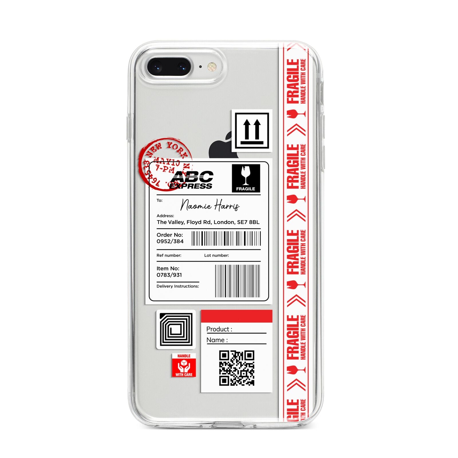 Fragile Delivery Labels with Name iPhone 8 Plus Bumper Case on Silver iPhone