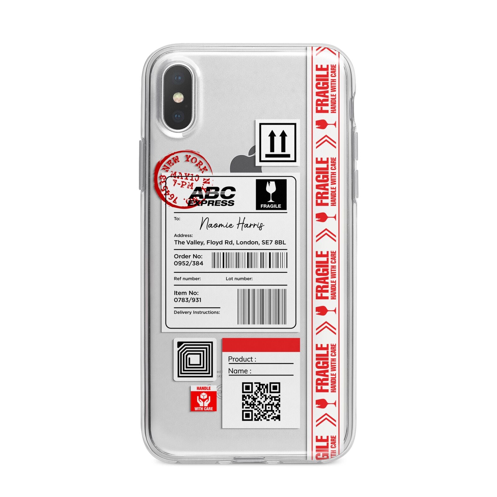 Fragile Delivery Labels with Name iPhone X Bumper Case on Silver iPhone Alternative Image 1