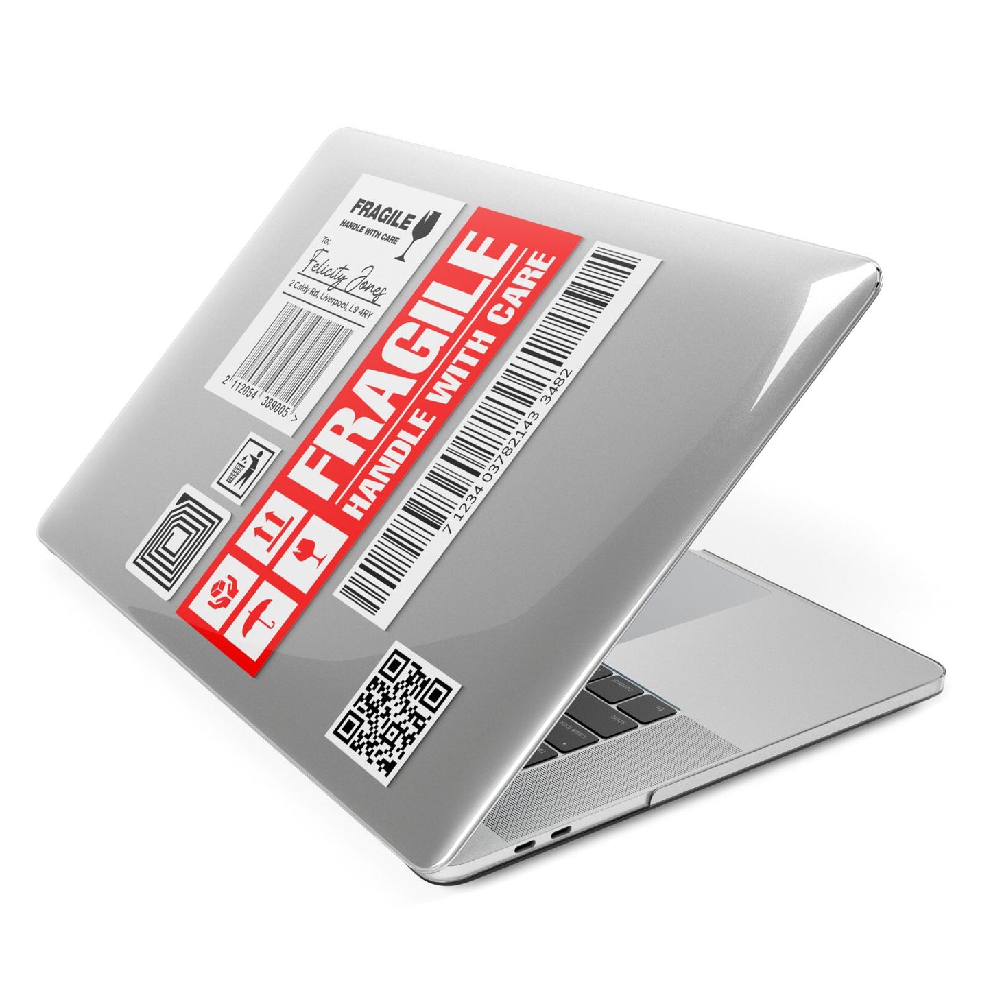 Fragile Parcel Labels with Name Apple MacBook Case Side View