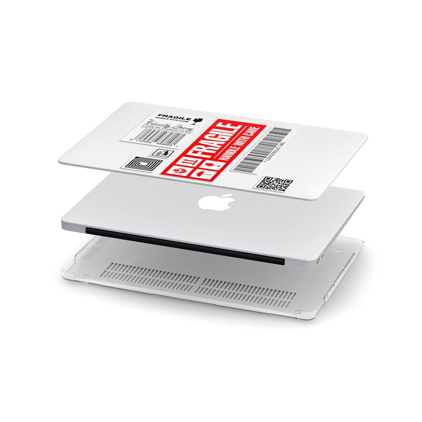 Fragile Parcel Labels with Name Apple MacBook Case in Detail