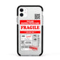 Fragile Parcel Stickers with Name Apple iPhone 11 in White with Black Impact Case